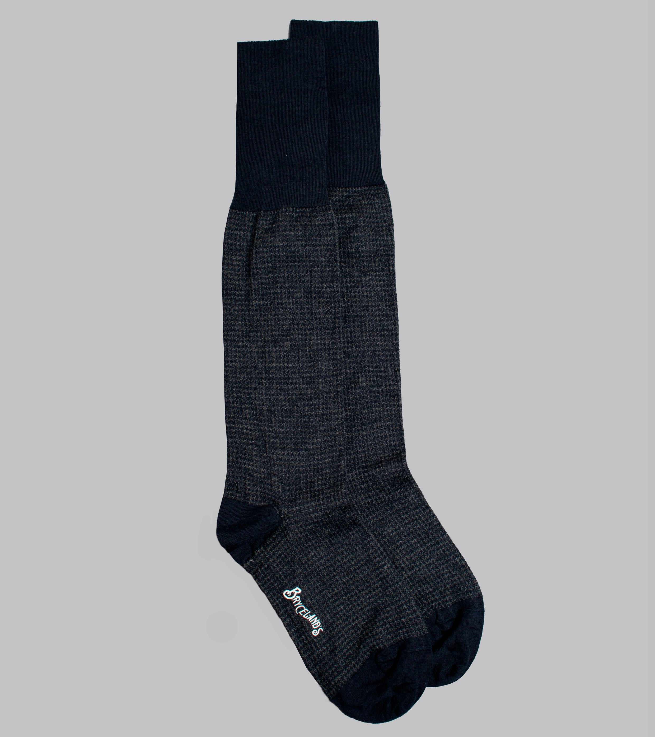 Houndstooth Wool Socks Navy
