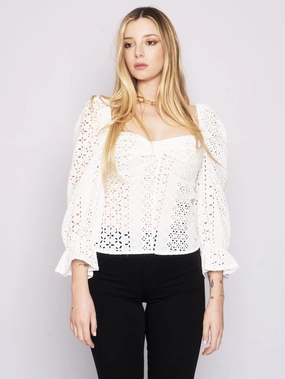 Low-cut Blouse in White Sangallo