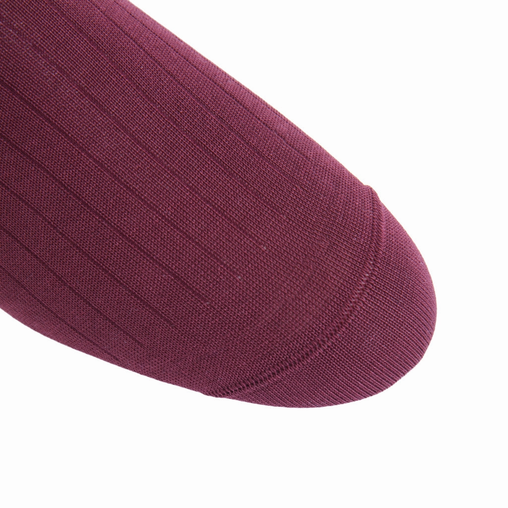 Merlot Solid Ribbed Cotton Sock Linked Toe Mid-Calf