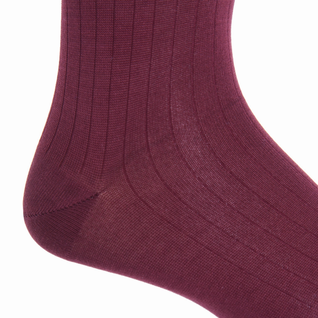 Merlot Solid Ribbed Cotton Sock Linked Toe Mid-Calf