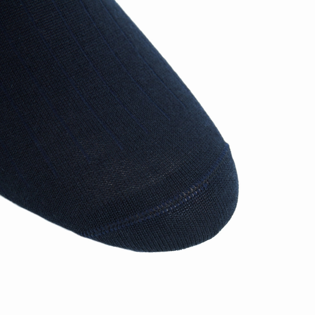 Navy Solid Ribbed Cotton Sock Linked Toe Mid-Calf