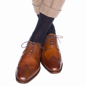 Navy Solid Ribbed Cotton Sock Linked Toe Mid-Calf