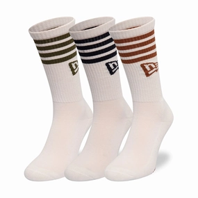 New Era Stripe Off White 3 Pack Crew Socks