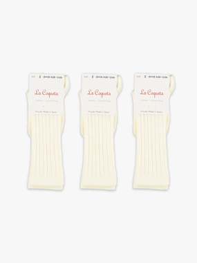 Off White Ribbed Knee High Kids Socks Set