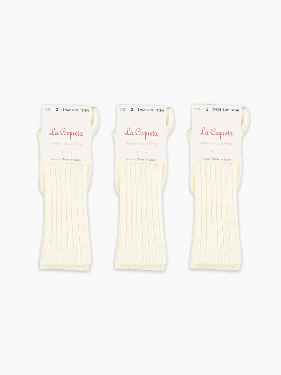 Off White Ribbed Knee High Kids Socks Set
