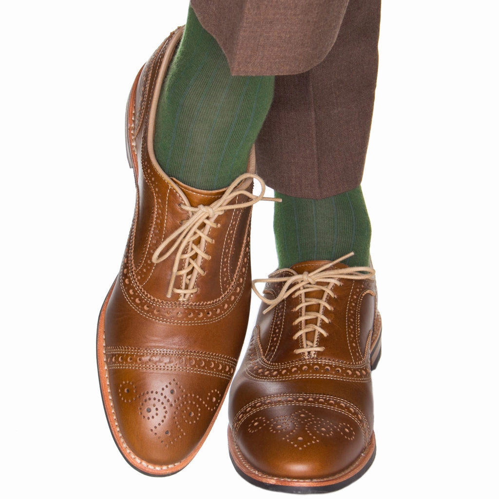 Pine Green Solid Ribbed Fine Merino Wool Sock Linked Toe OTC