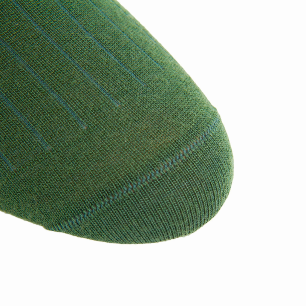 Pine Green Solid Ribbed Fine Merino Wool Sock Linked Toe OTC