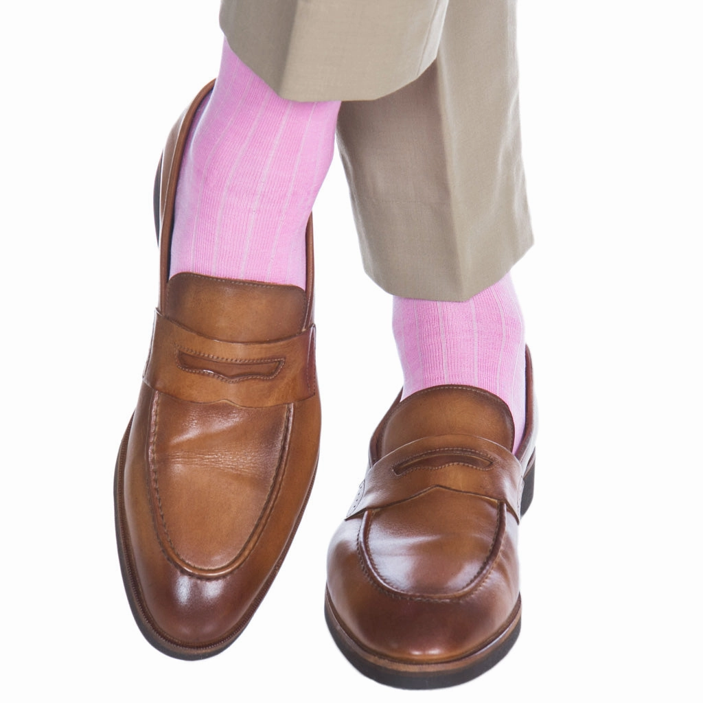 Pink Solid Ribbed Cotton Sock Linked Toe Mid-Calf
