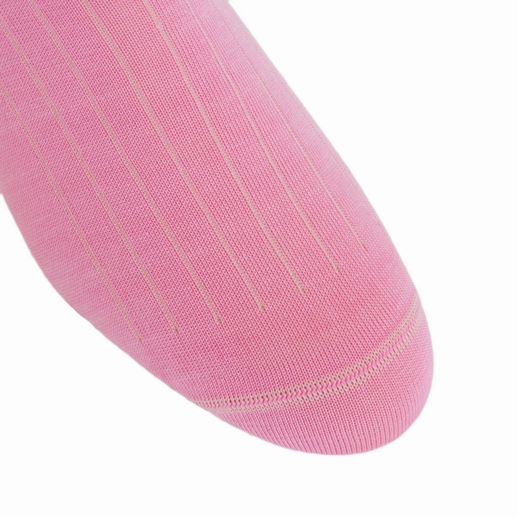 Pink Solid Ribbed Cotton Sock Linked Toe Mid-Calf