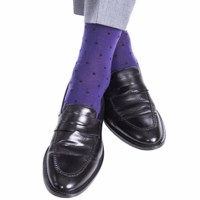 Purple with Black Dot Fine Merino Wool Sock Mid-Calf