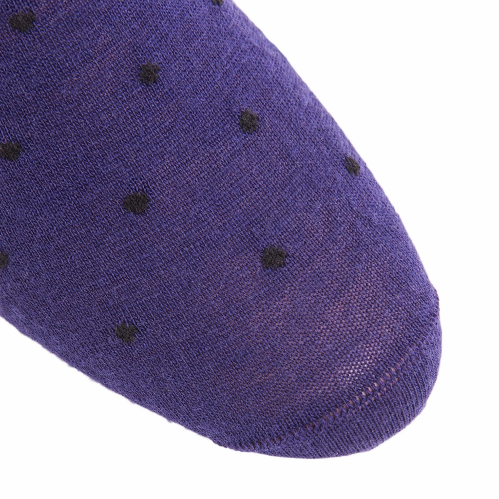 Purple with Black Dot Fine Merino Wool Sock Mid-Calf