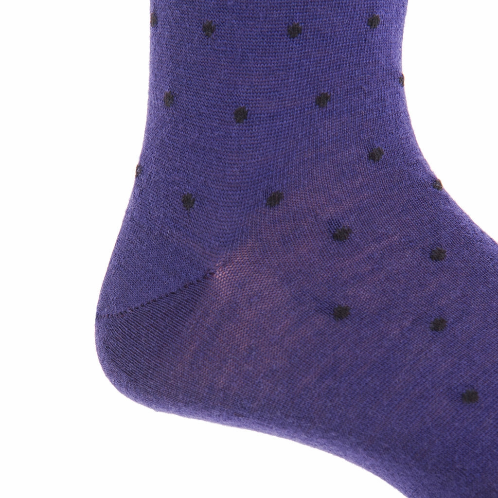 Purple with Black Dot Fine Merino Wool Sock Mid-Calf