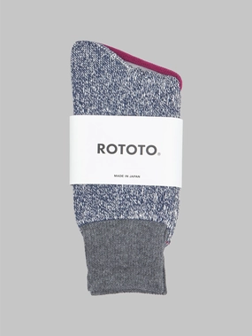ROTOTO Double Face Crew Socks Silk & Cotton Dark Grey/Navy
