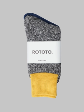 ROTOTO Double Face Crew Socks Silk & Cotton Yellow/Charcoal