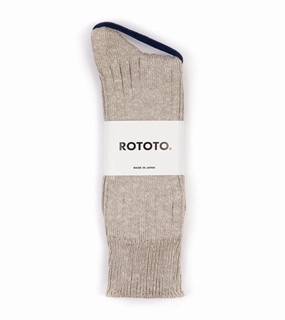 RoToTo Linen Cotton Ribbed Crew Socks: Greige