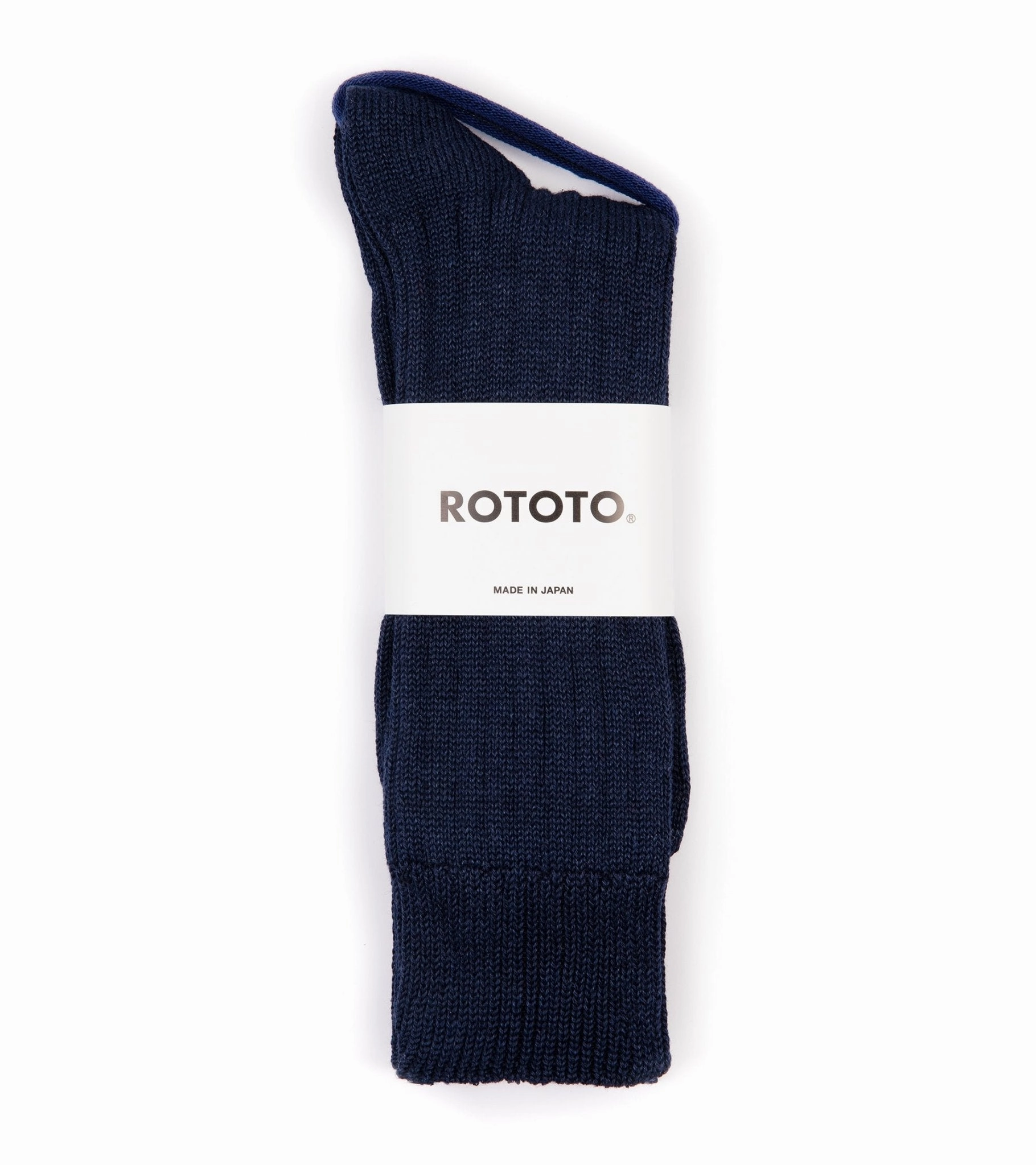 RoToTo Linen Cotton Ribbed Crew Socks: Navy