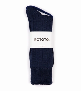 RoToTo Linen Cotton Ribbed Crew Socks: Navy