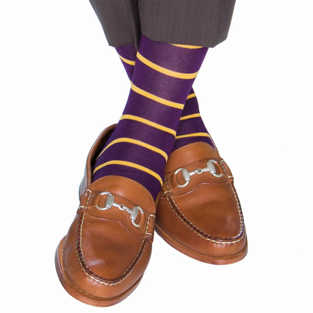 Royal Purple with Yolk Stripe Cotton Sock Linked Toe OTC