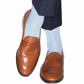 Sky Blue Solid Ribbed Cotton Sock Linked Toe OTC