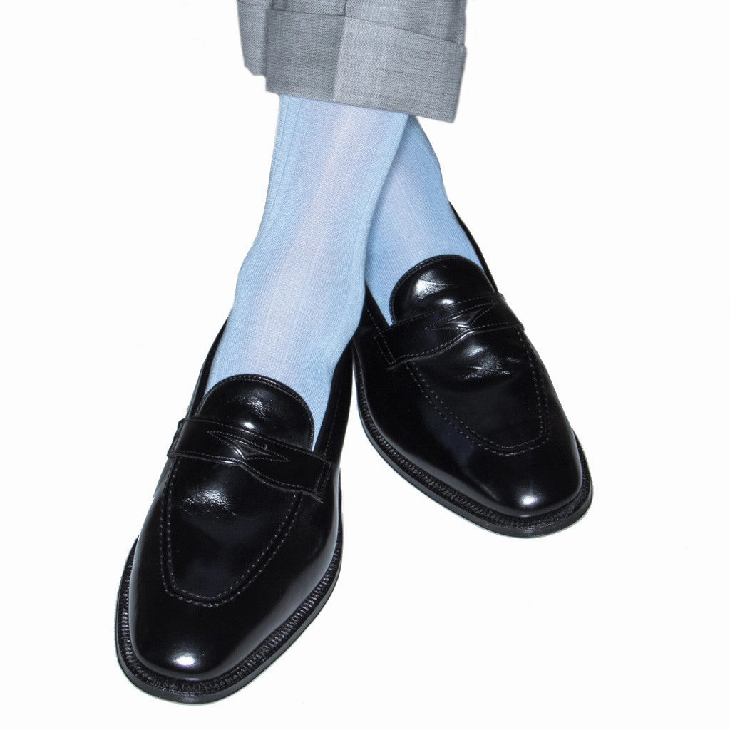 Sky Blue Solid Ribbed Cotton Sock Linked Toe OTC