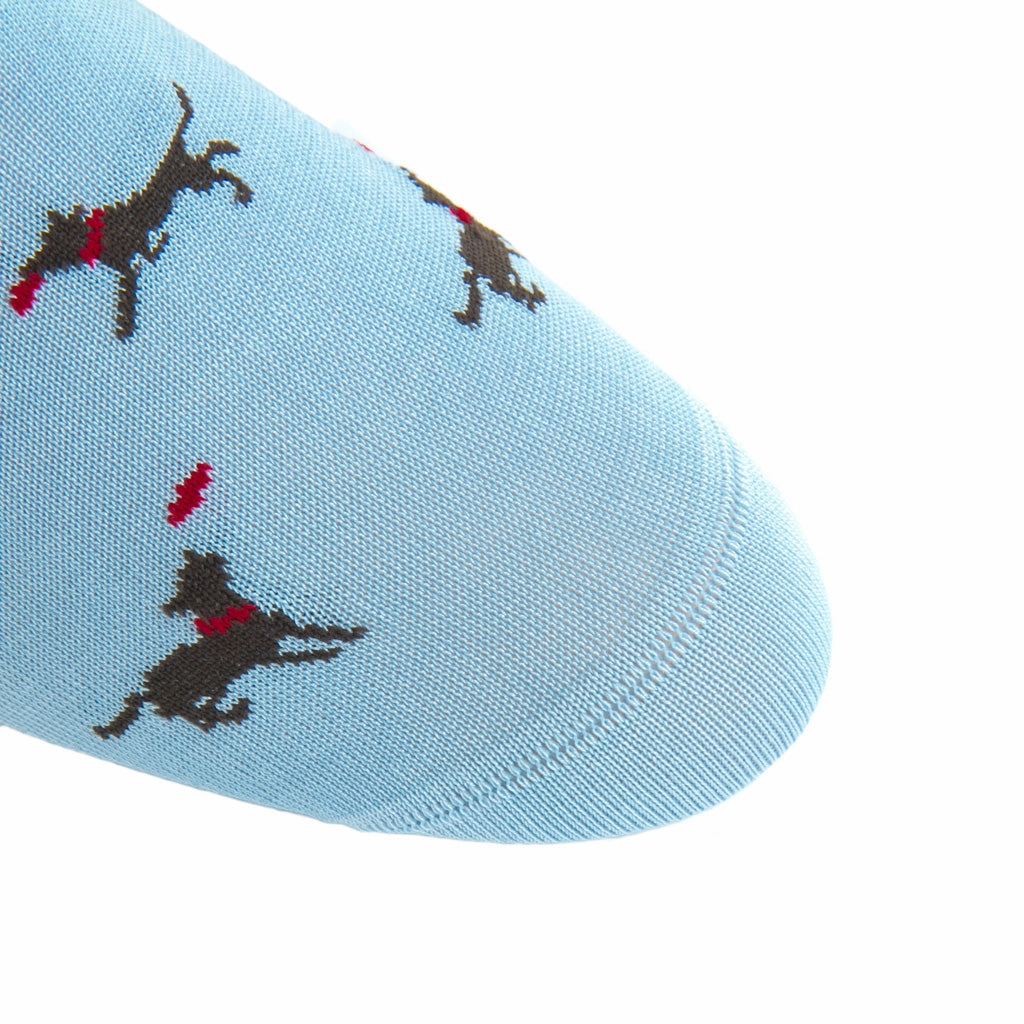 Sky Blue with Coffee Brown Dog Catching Red Frisbee Cotton Sock Linked Toe OTC