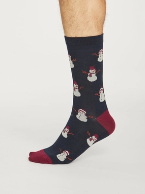 Snowman Socks - Midnight Navy