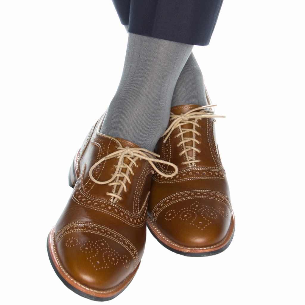 Steel Gray Solid Ribbed Cotton Sock Linked Toe OTC