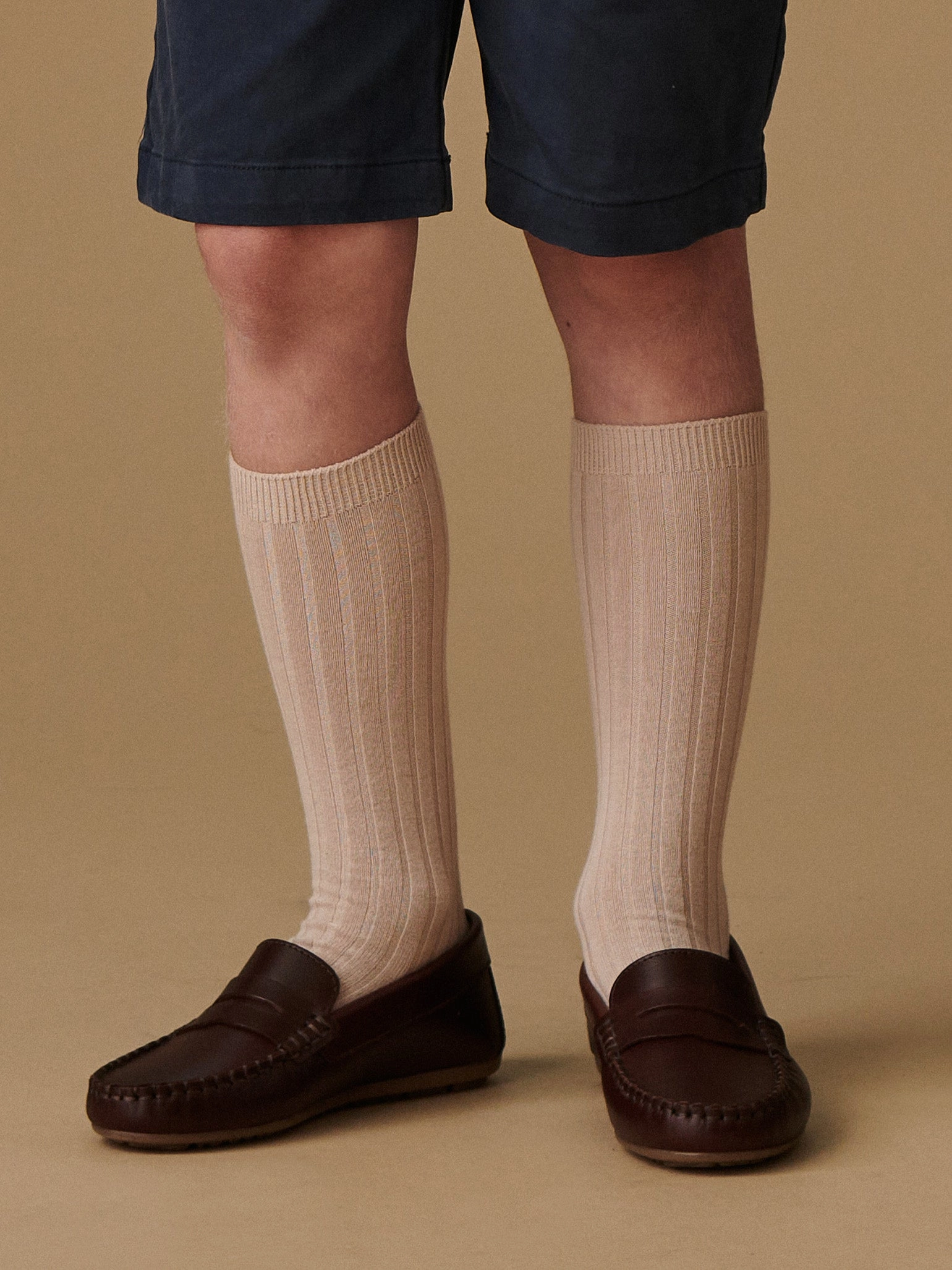 Stone Ribbed Knee High Kids Socks