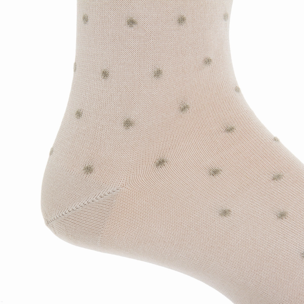 Tan with Taupe Dot Cotton Sock Linked Toe Mid-Calf