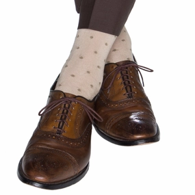 Tan with Taupe Dot Cotton Sock Linked Toe Mid-Calf