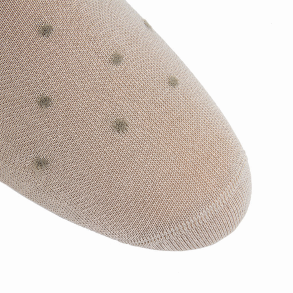 Tan with Taupe Dot Cotton Sock Linked Toe Mid-Calf