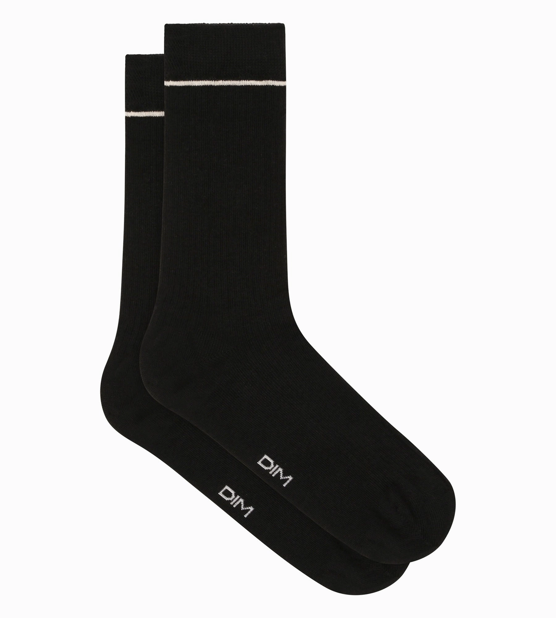 Unisex black ribbed cotton socks with cream line Dim Icons