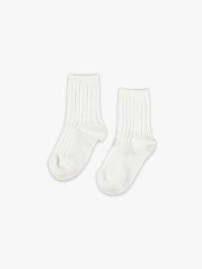 White Ribbed Short Kids Socks