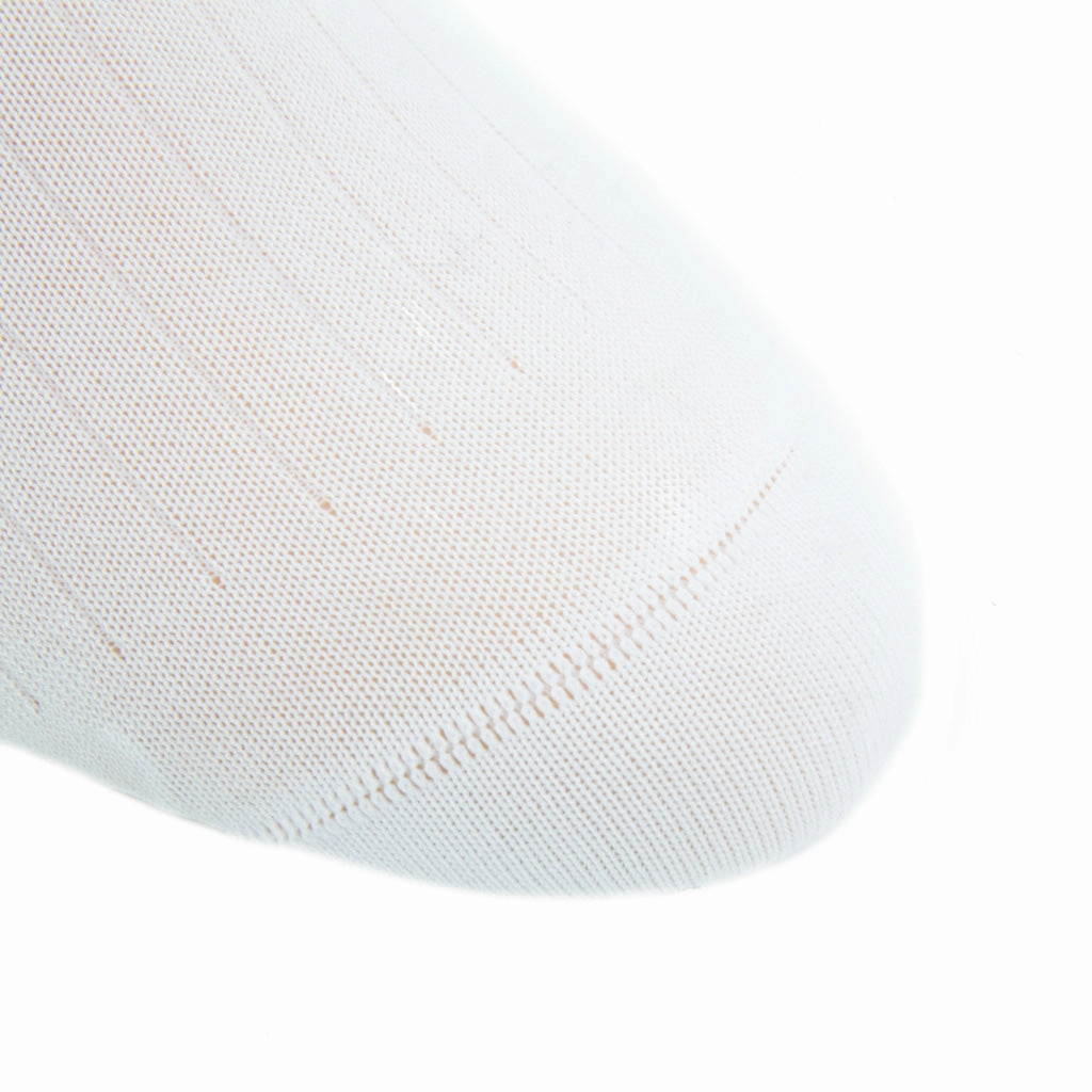 White Solid Ribbed Cotton Sock Linked Toe Mid-Calf