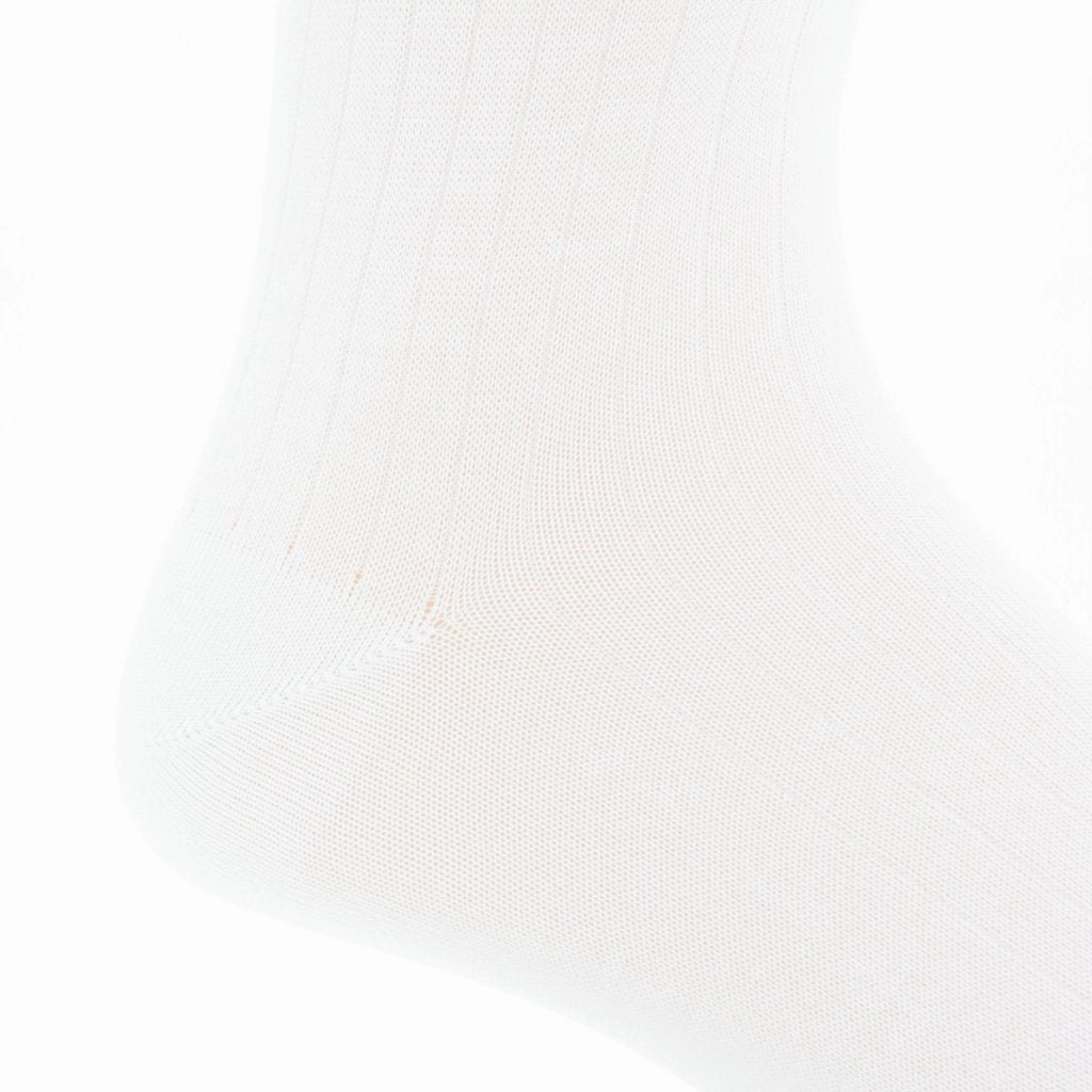 White Solid Ribbed Cotton Sock Linked Toe Mid-Calf