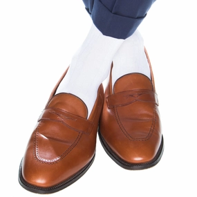 White Solid Ribbed Cotton Sock Linked Toe Mid-Calf